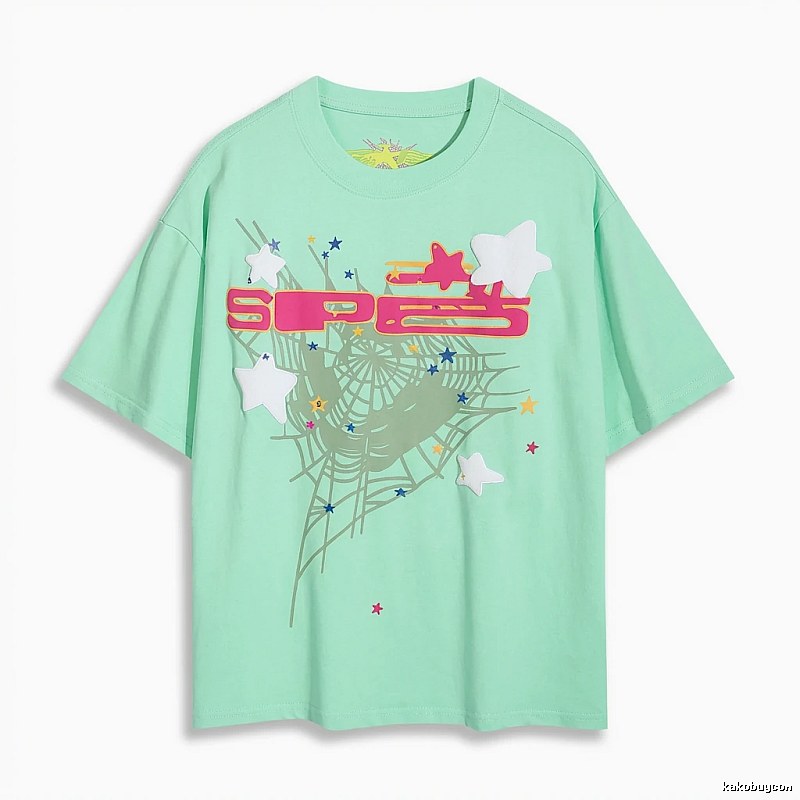Sp5der star - printed light green T - shirt