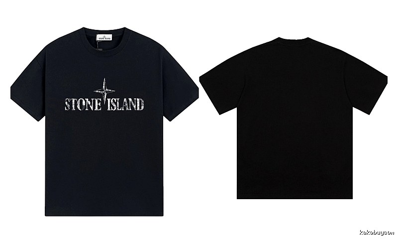 Stone Island Classic Distressed Street Style Black Short Sleeve T-Shirt