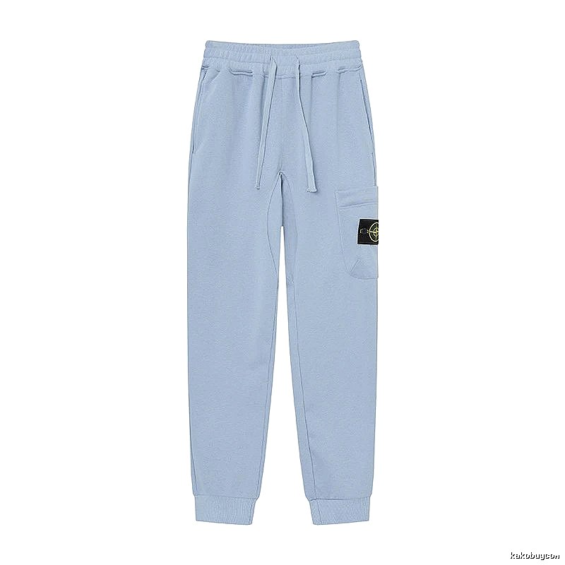 Stone Island Compass Badge Street Style Light Blue Cuffed Jogger Sweatpants