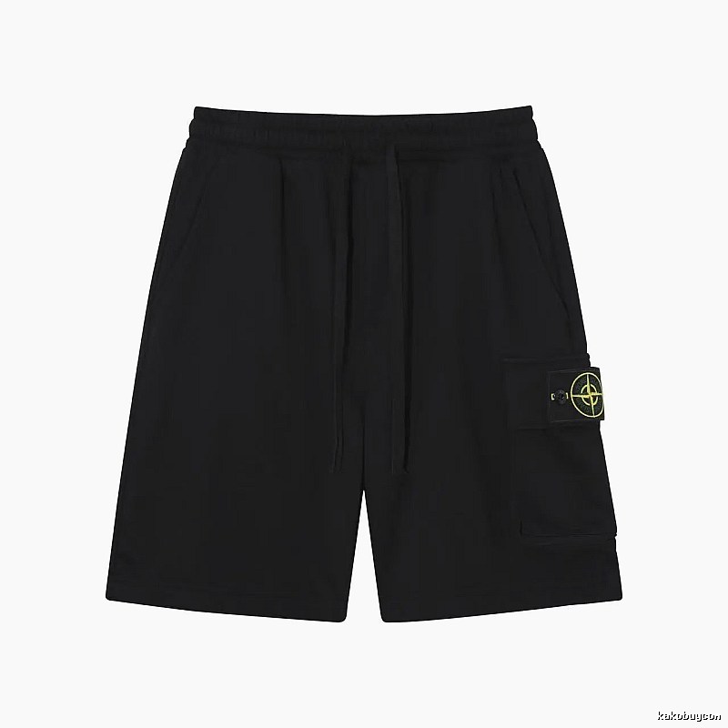 Stone Island Compass Logo Workwear Style Black Shorts