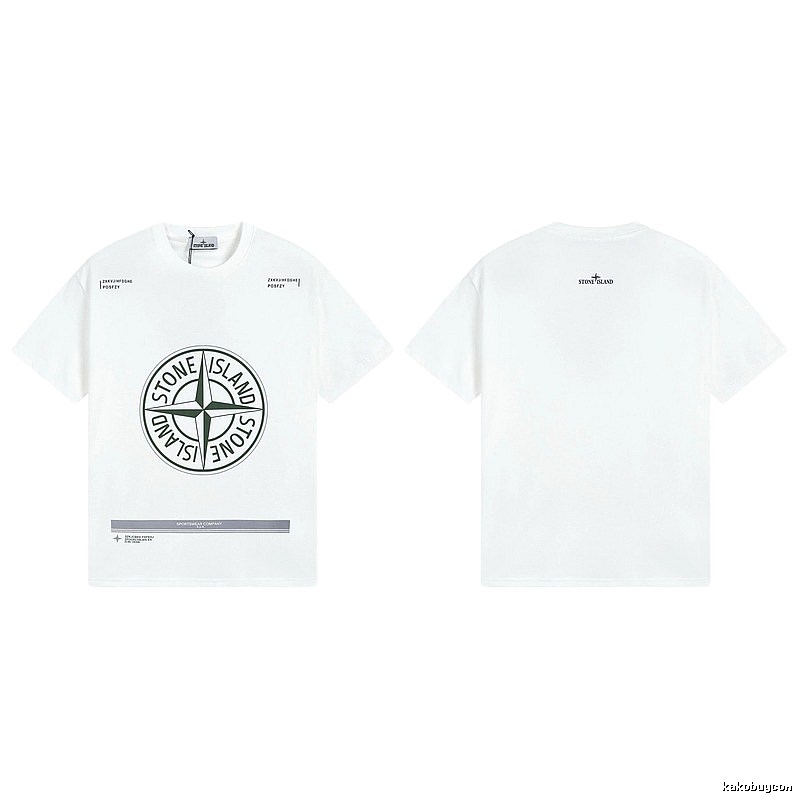 Stone Island Compass Print Casual Style White Short-sleeve T-shirt