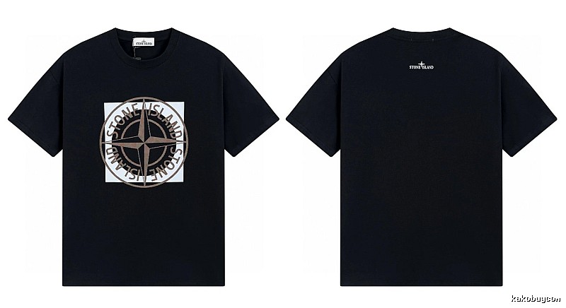Stone Island Compass Print Street Style Black T-Shirt