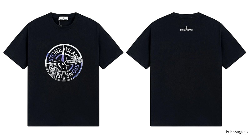 Stone Island Compass Print Street Style Black T-Shirt