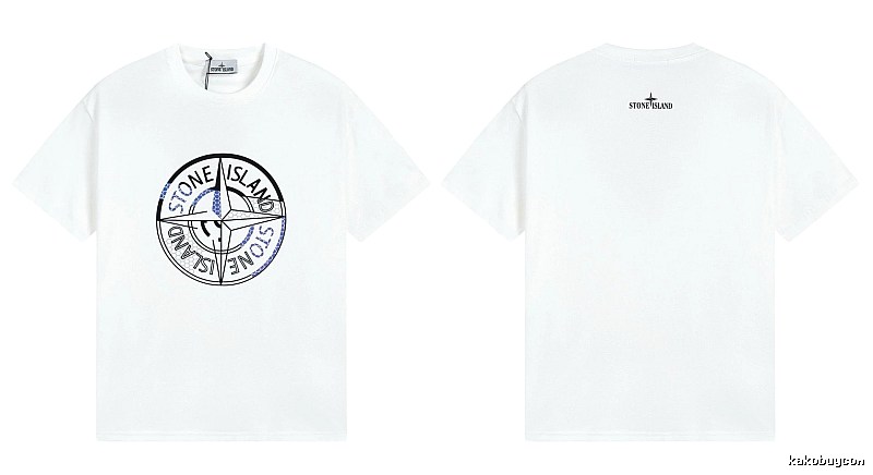 Stone Island Compass Print Street Style White T-shirt