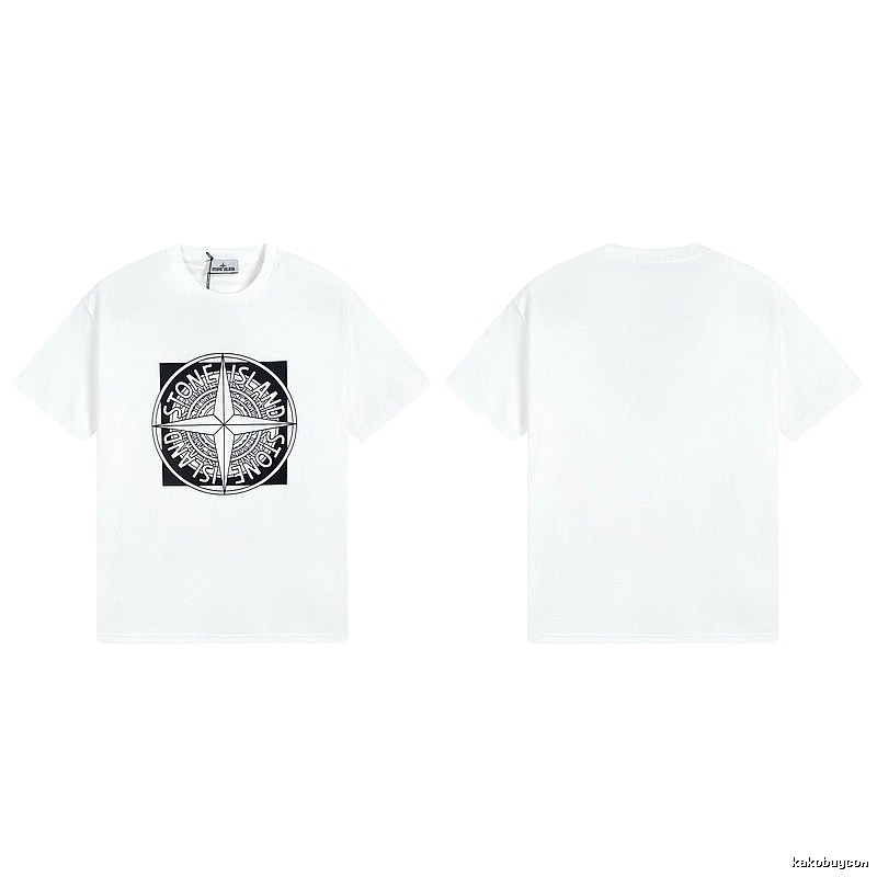 Stone Island Compass Print Street Style White T-Shirt