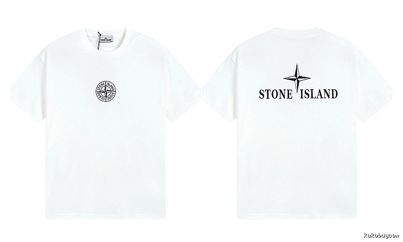 Stone Island Printed Street Style White Short Sleeve T-shirt