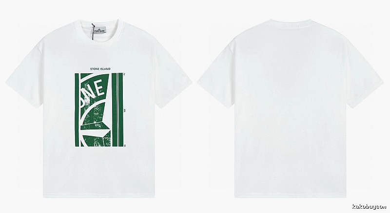 Stone Island Printed Street Style White Short Sleeve T-Shirt
