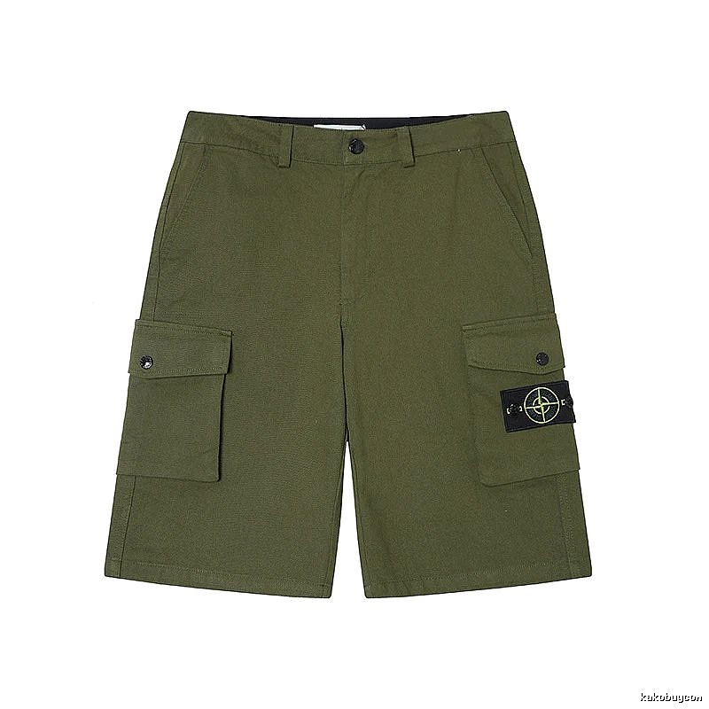 Stone Island Techwear Style Army Green Cargo Shorts