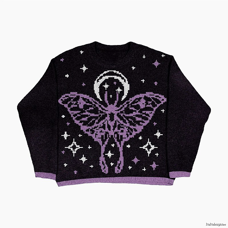 Streetwear Anime graphic sweater Black Knit Top with Logo Accent