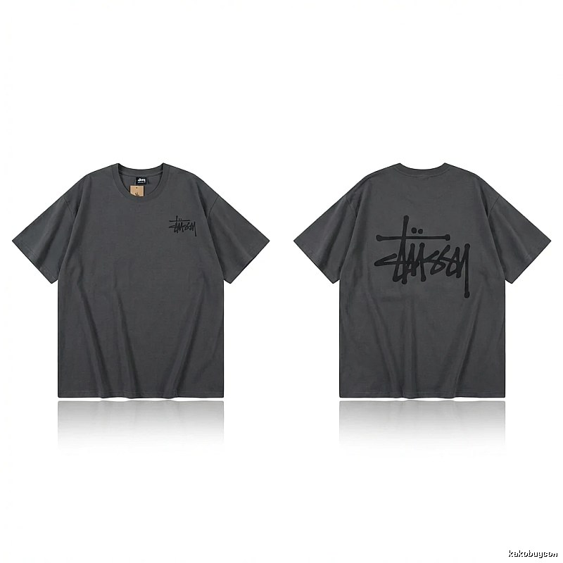 Stussy basic style simple style dark gray T-shirt