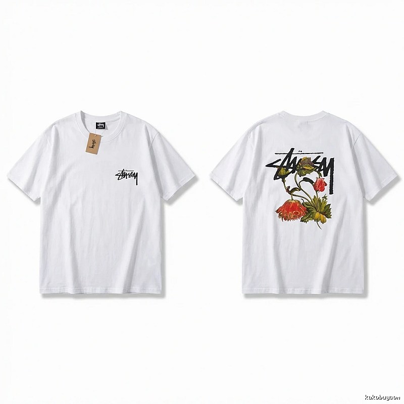 Stussy Floral Print White T-Shirt