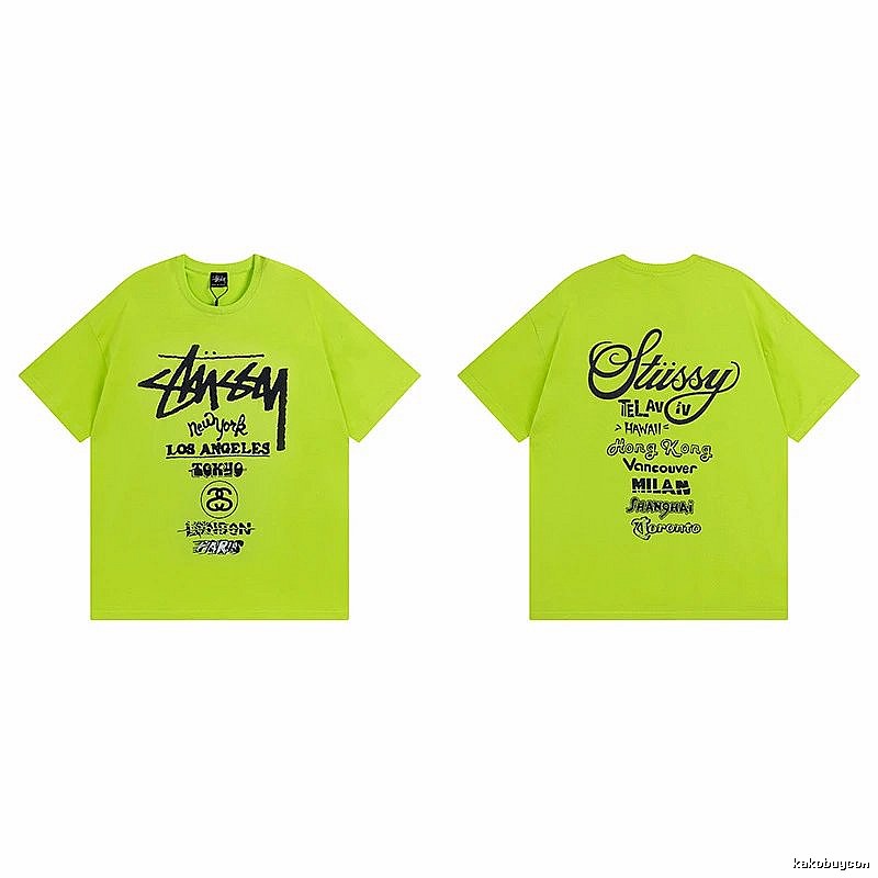 Stussy Fluorescent Green Spider Graphic T-Shirt Soft Neutral Logo