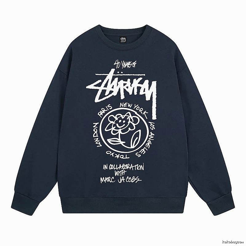 Stussy Navy Style 539 Graphic SweatShirt Poolside Style