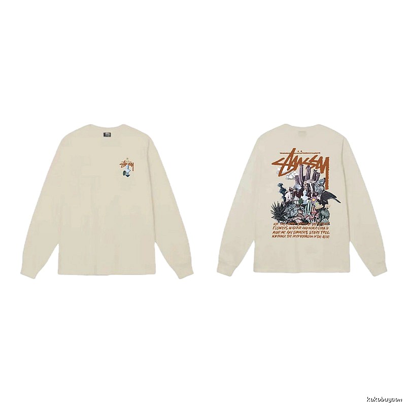 Stussy Print Retro Style Long-Sleeve (Off-White)
