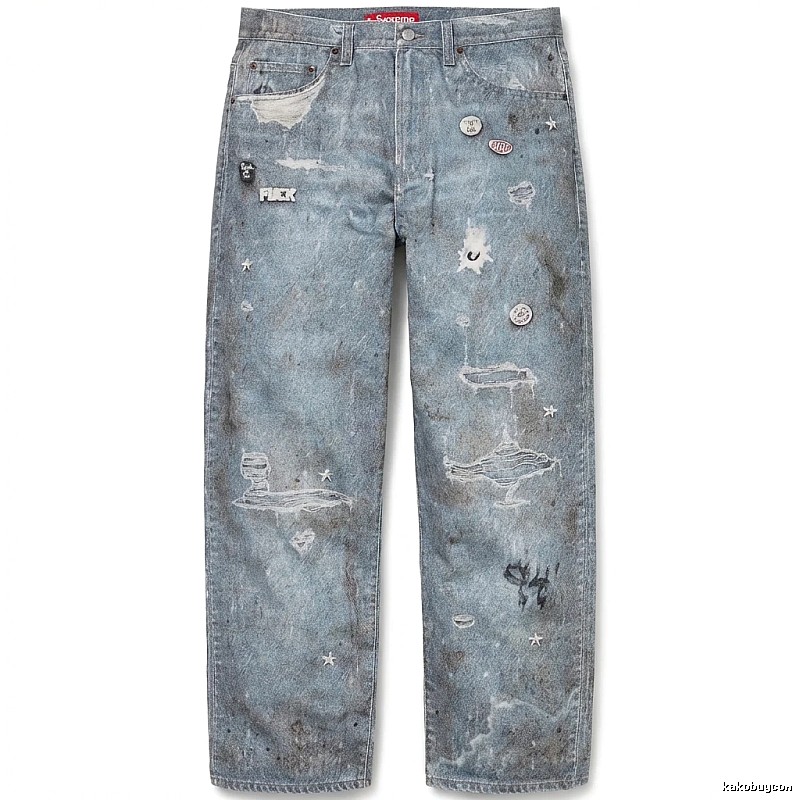 Supreme distressed light blue jeans