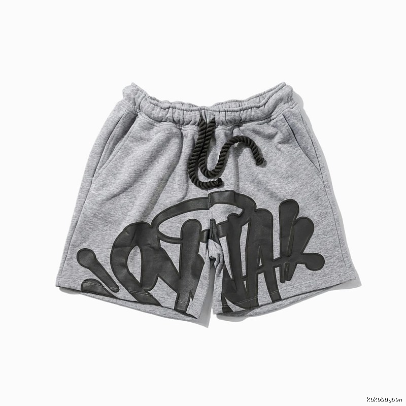 SynaWorld graffiti-style gray shorts
