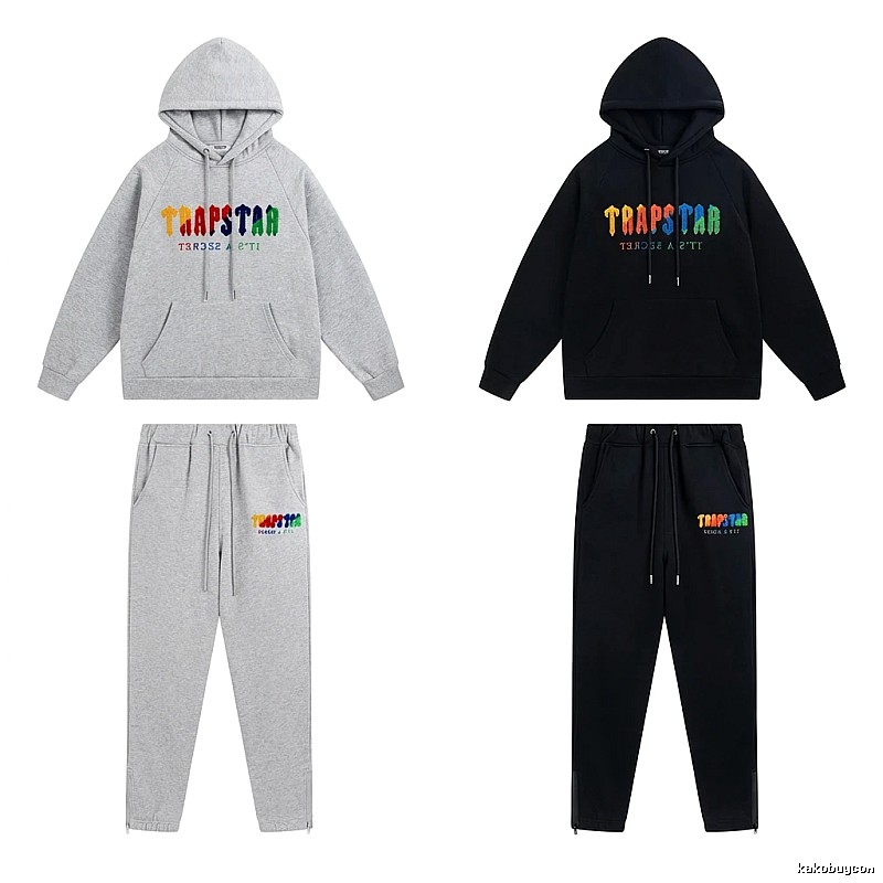 Trapstar Rainbow Wind Grey/Black Hooded Set