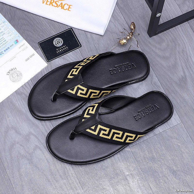 Versace Edgy Black & Gold Greek Key Flip-Flops