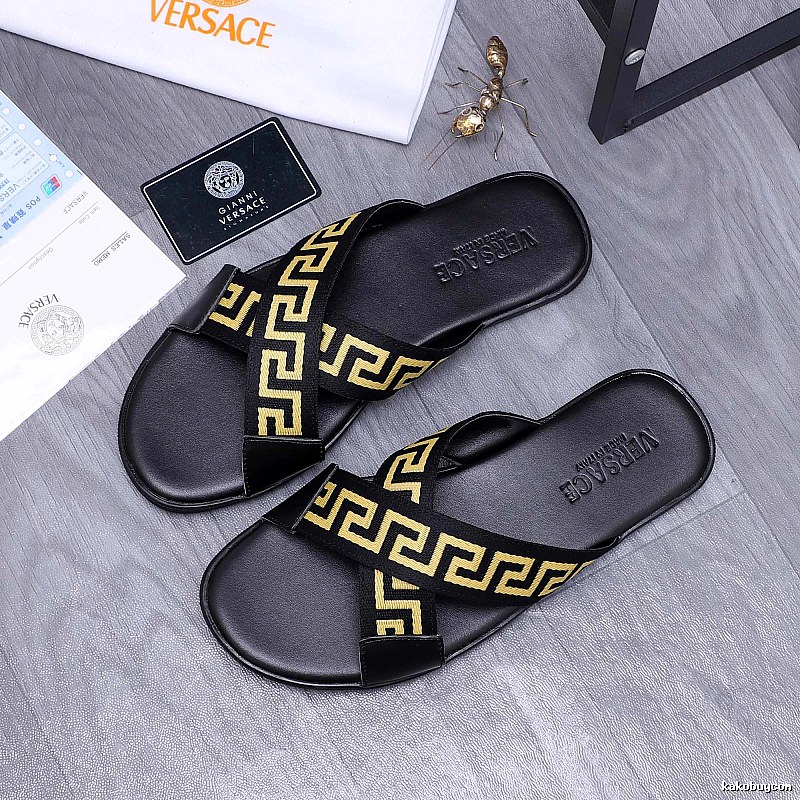 Versace Greca Collection Edgy Street Style Black & Yellow Slides