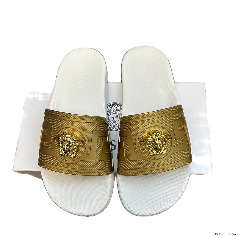 Versace Medusa Luxury Style White Gold Slides