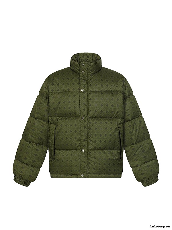 Vintage-style down jacket with Chrome Hearts print